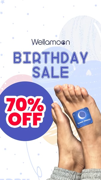 A vertical 9:16 ad featuring a sleep patch applied to a foot, utilizing bold sale typography and high-contrast color blocks to drive immediate attention.